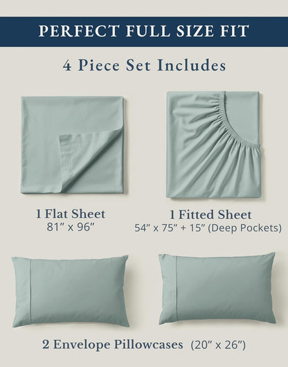 LANE LINEN 100% Organic Cotton Full Sheet Set - 4-Piece Soft Percale Bedding in French Blue, Fits Mattresses Up to 15" Deep
