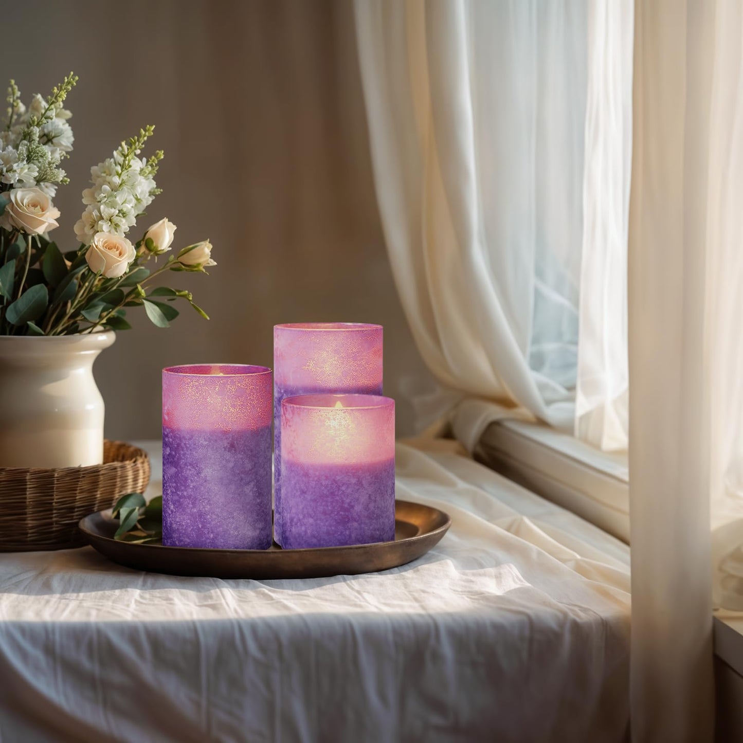 Mingfuxin Purple Flameless Candle with Remote, Battery Operated Led Candles with Timer for Home Fireplace Halloween Decorations