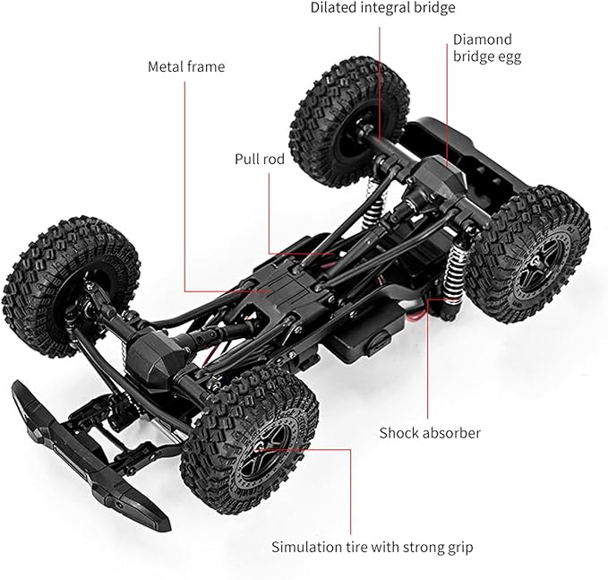 1:18 Scale All Terrain Remote Control Car 2.4 GHz 4WD RC Rock Crawler with LED Lights 12KPH Off-Road Pickup Truck Vehicle Toys RTR Gift for Adults