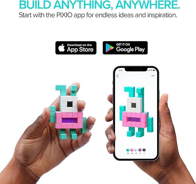 PIXIO Mini Magnetic Blocks Building Toy in The Pixel Art Style with Free App - 5/16 Plastic Cubes with Magnets Inside - Open Ended Toy - Creativity Toy for Ages 6+ PIXOPLASMA - 60pcs