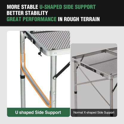 RedSwing Portable Grill Table for Outside, Aluminum Folding Grill Stand Table for Outdoor Camping Picnic BBQ, Lightweight Adjustable Height, 36"x24"x15"/28" Sliver