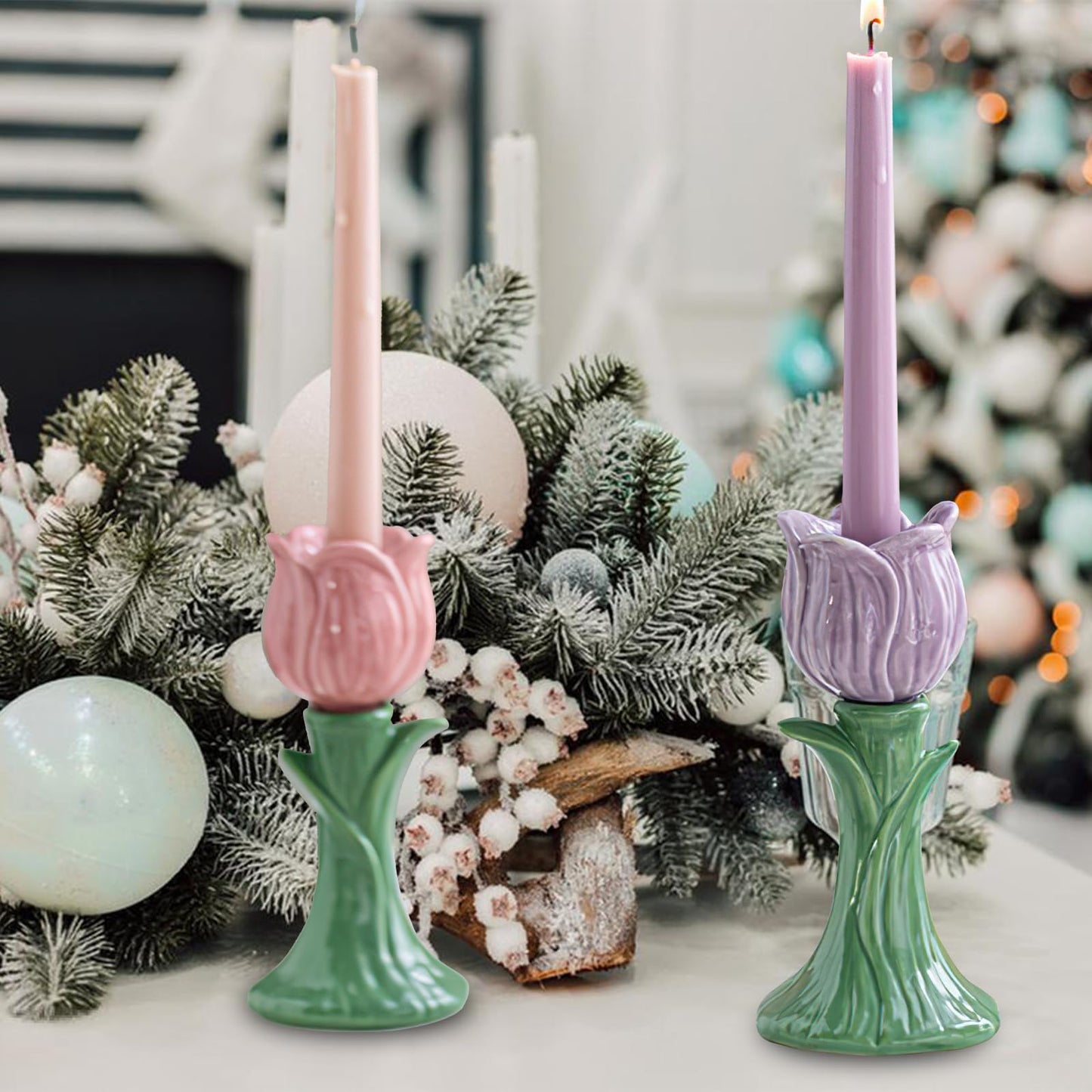 Ceramic Candlestick Holder， Candle Holder for Taper Candles,Incense, Santo Palo, Halloween Christmas Wedding Parties, Dining Room Home Decoration Display (Orange)