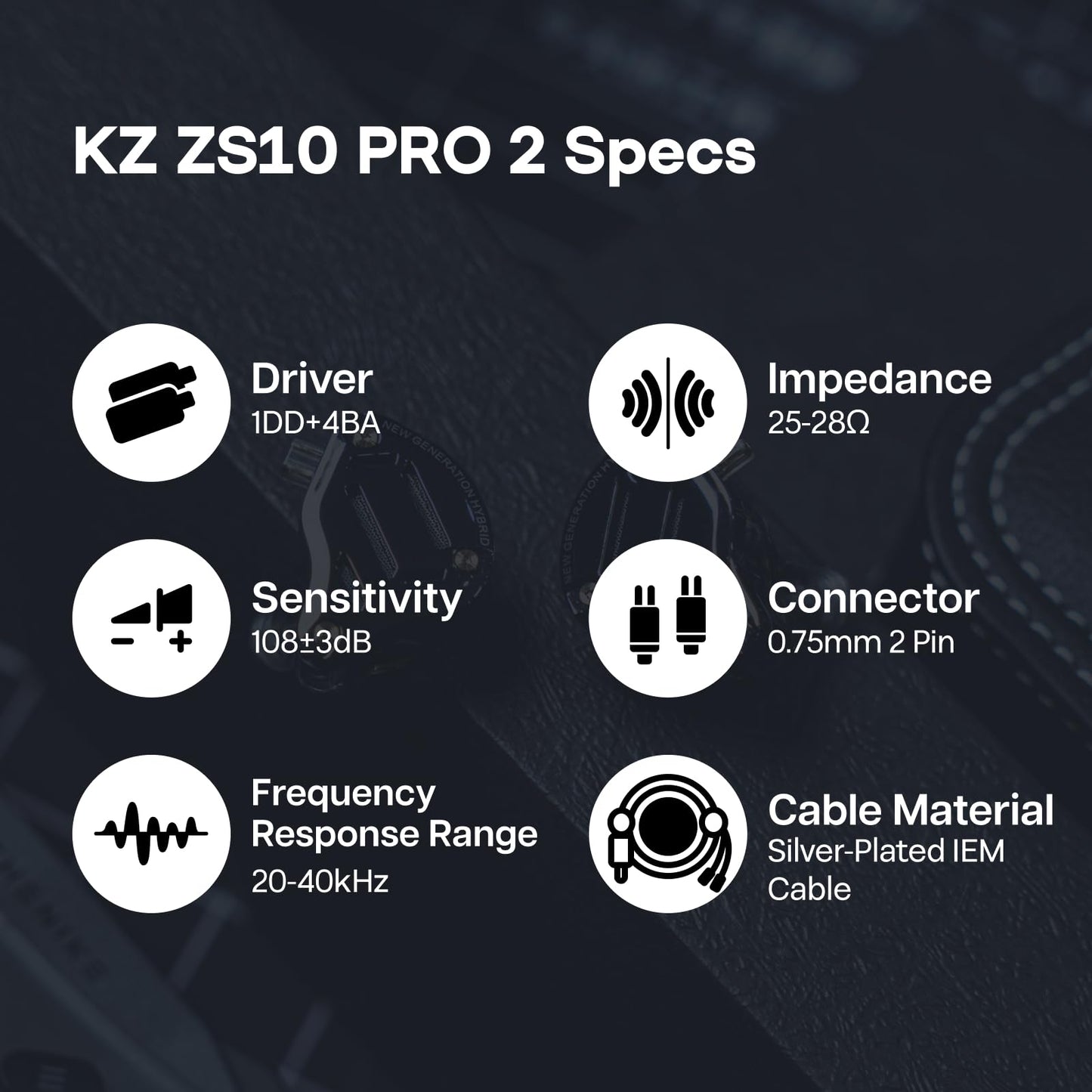 Linsoul KZ ZS10 PRO 2 in Ear Monitor IEM, 1DD+4BA Hybrid Wired Earbuds, with 4-Level Tuning Switch, 3-Way Crossover Gaming Earbuds, Silver-Plated IEM Cable for Musician Audiophile (Black, with Mic)