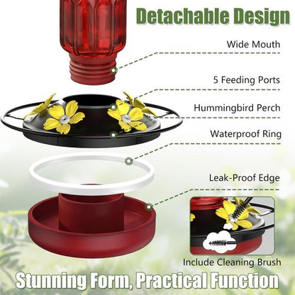 Hummingbird Feeders - 16 Oz Hanging Feeder with 5 Flower Ports & Ant Moat | Perfect Outdoor Garden Decor