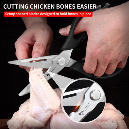 MAD SHARK Kitchen Scissors - Heavy Duty Stainless Steel Utility Shears with Comfort Grip | Black
