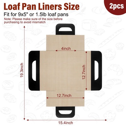 Upgraded Loaf Pan Liners with 4 Handles, 2 PCS Reusable Silicone Bread Sling, Bread Sourdough Baking Mat Non-Stick & Easy to Clean, Best Fits 9x5" or 1.5lb Loaf Pans, Black