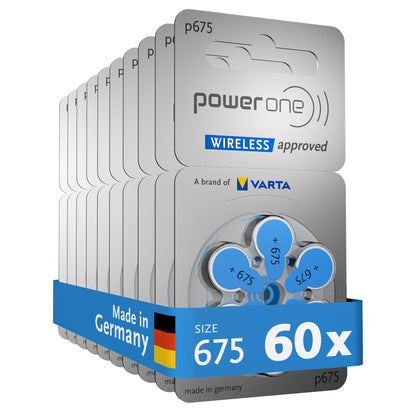 Powerone size 675 Hearing Aid Battery No Mercury made in Germany Genuine Pack 60