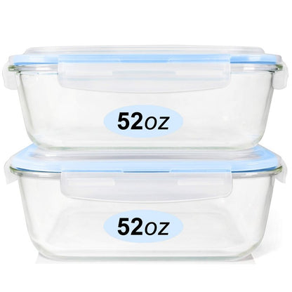 EcoEvo Glass Food Storage Containers Set, Large Size Containers with Lids, BPA-free Locking lids, 100% Leak Proof Glass Meal Prep Containers, Freezer to Oven Safe (2 Pack of 52oz)