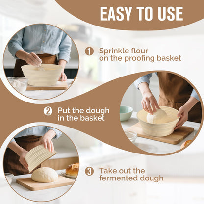 Silicone Bread Proofing Baskets, Collapsible Sourdough Baskets with Central Column, Non-Stick Round Dough Bowl, Oven & Dishwasher Safe (Beige, 9.2"L x 3.6"H)