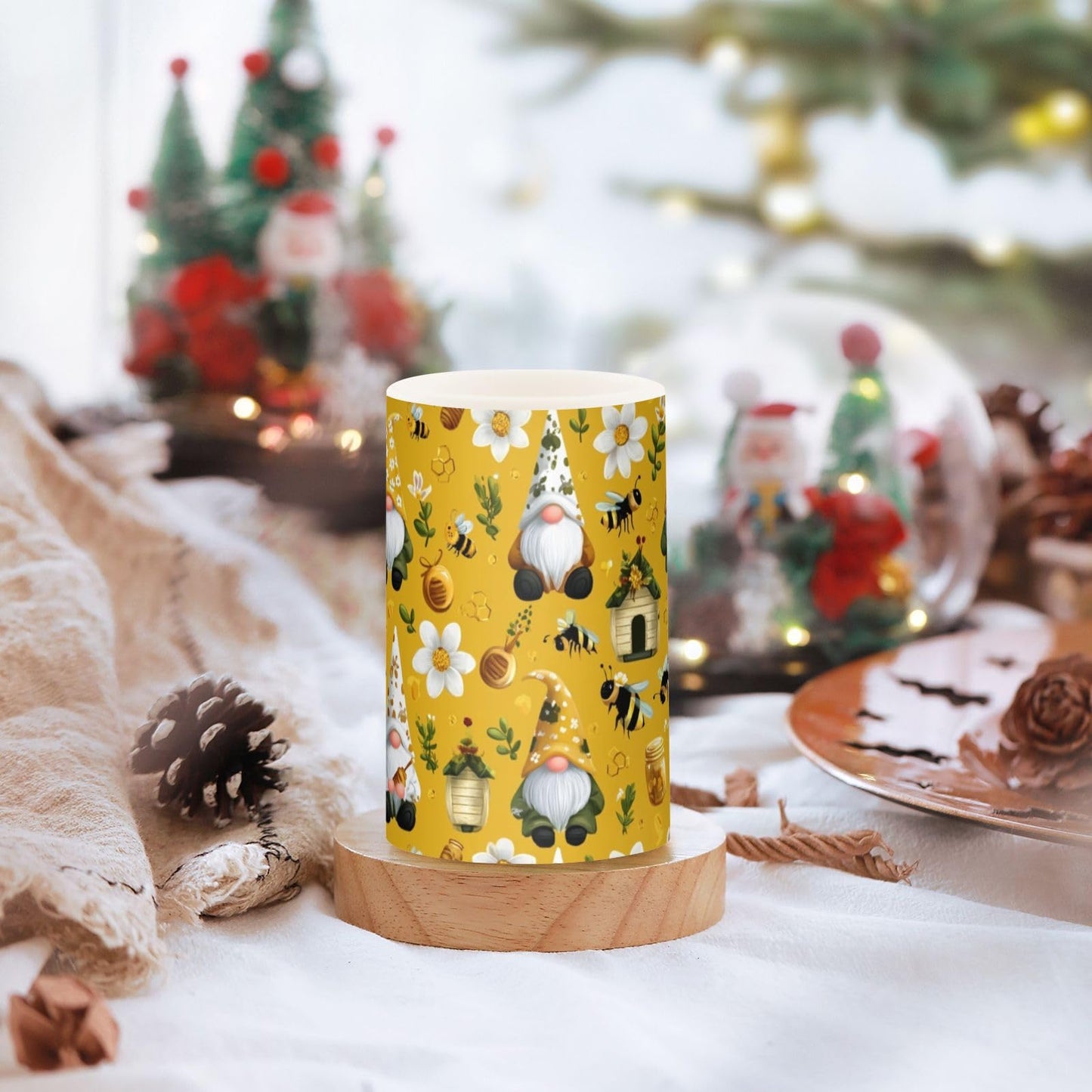 Flameless Candles Battery Operated White Sunflowers Gnome Flickering Led Pillar Candles With Remote Control Summer Honey Floral Colour Changing Warm Light Candles For Wedding Festival Halloween Chr