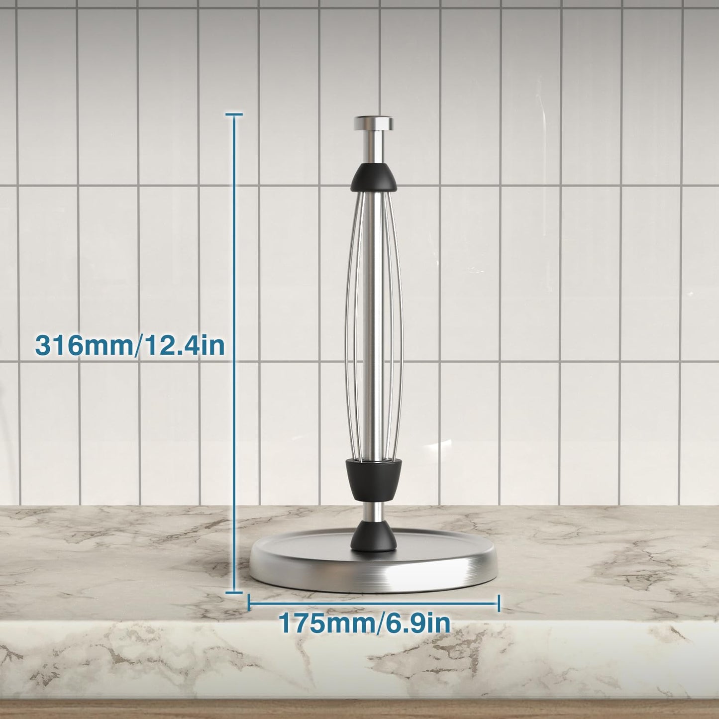 Paper Towel Holder Countertop, One-Handed Tear, Stainless Steel, Weighted Base, Silver, Paper Towel Roll Holder Stand with Ratchet Mechanism for Kitchen Bathroom Farmhouse Essentials Decor Accessories