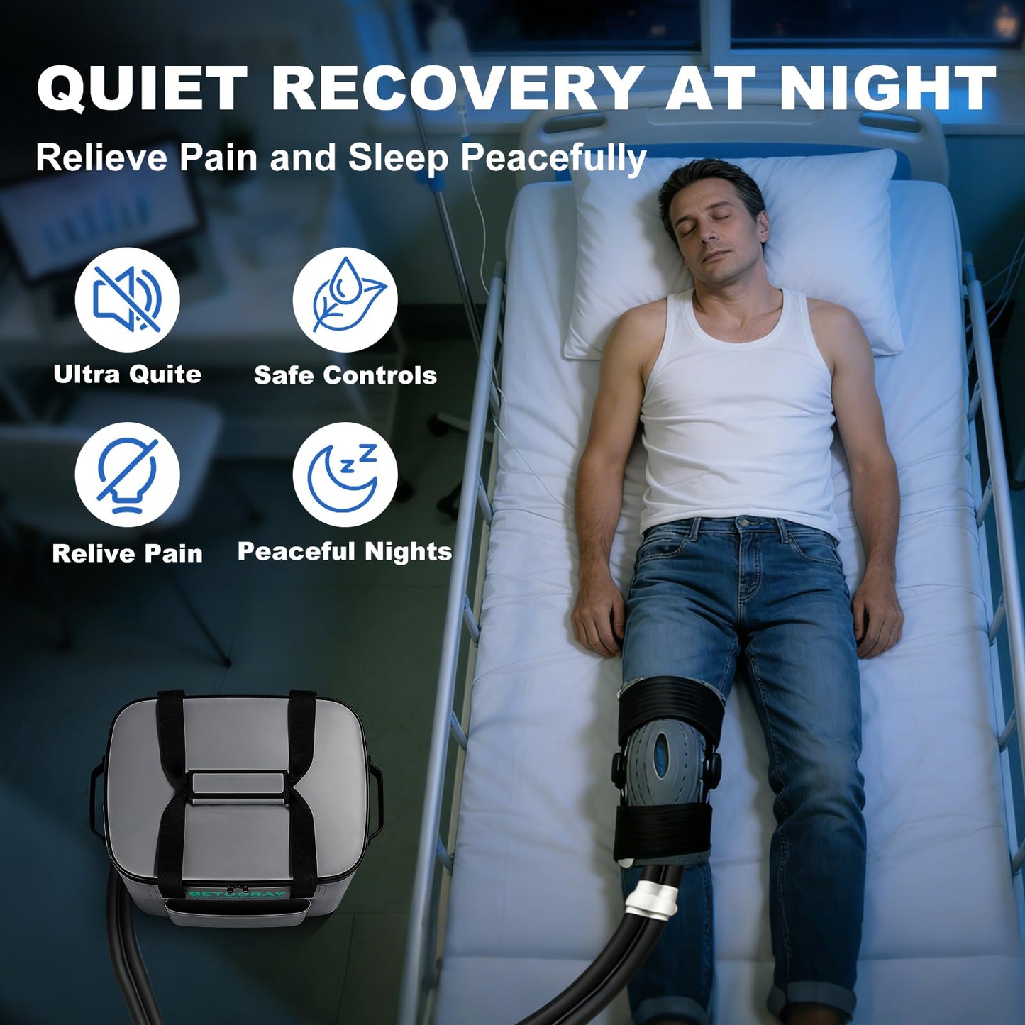 Ice Machine for Knee After Surgery, Portable Cold Therapy Machine, Knee Replacement Recovery System with Programmable Timer, 3 Speeds & 18 Hours Cooling, Pain Relief for Injuries Recovery