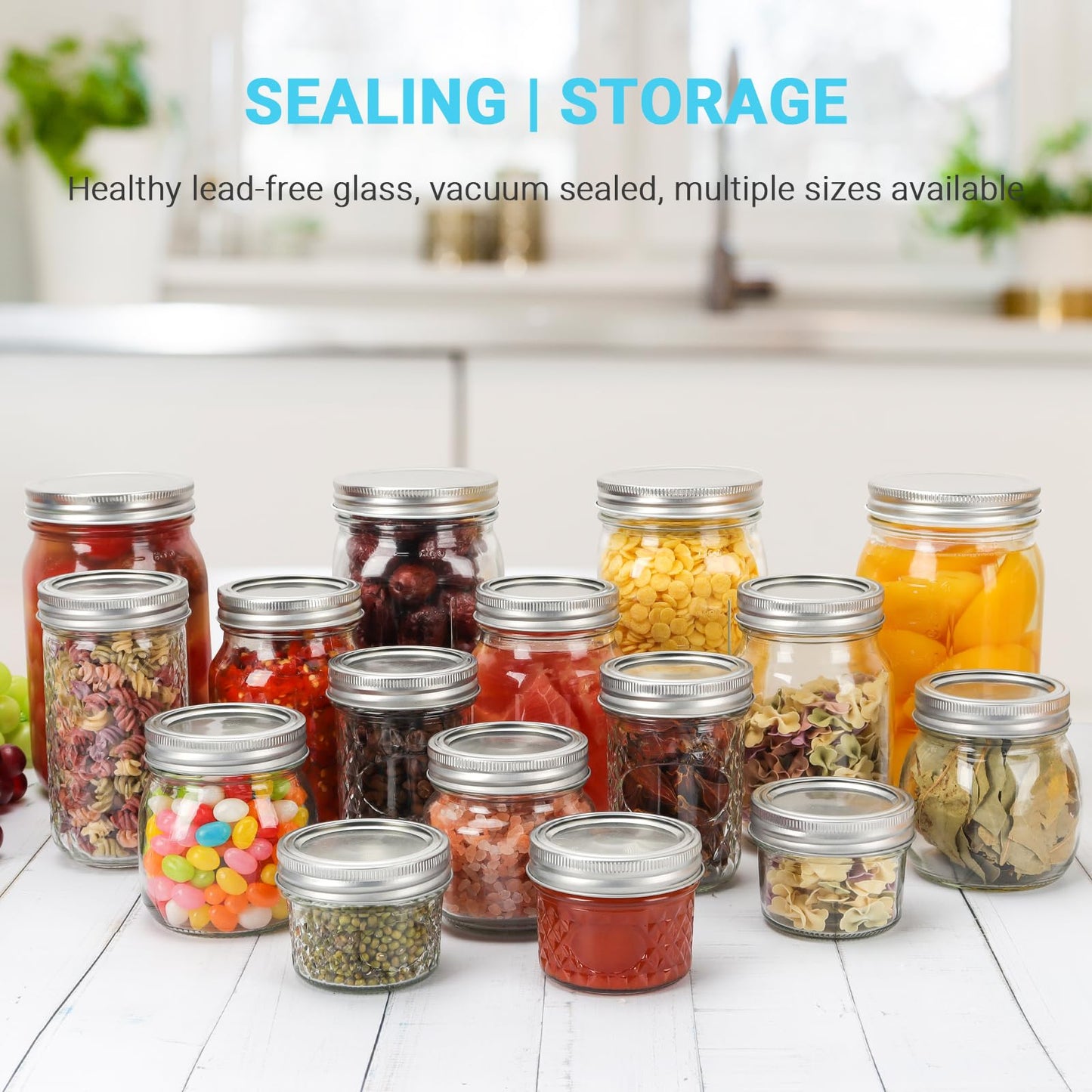 Waymind 8 oz Glass Mason Jars, 24 Pack Regular Mouth Glass Canning Jars with Silver Aluminum Lids and Bands, Airtight Jam Jars for Food Storage, Pickling, Fermenting, Honey, Jelly, DIY Candles Decor