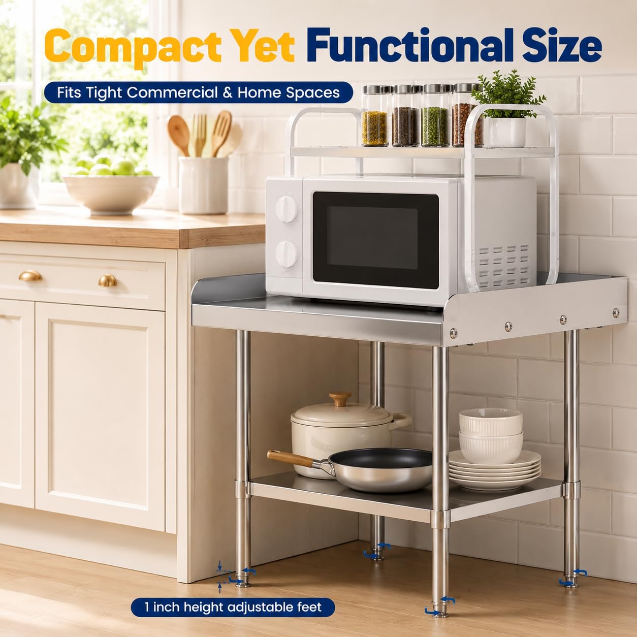 Chingoo Stainless Steel Equipment Stand, 24" x 24" x 26" NSF Work Table with 3-Sided Backsplash and Adjustable Undershelf for Commercial Restaurant, Home Kitchen, Hotel, Garage