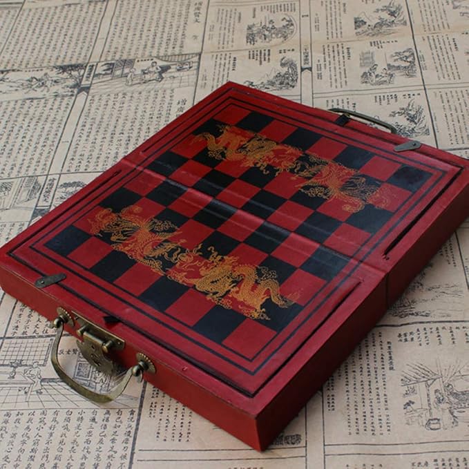 Vintage Chinese Terracotta Warrior 32 Chess Set Wood Table Chess Games Gift