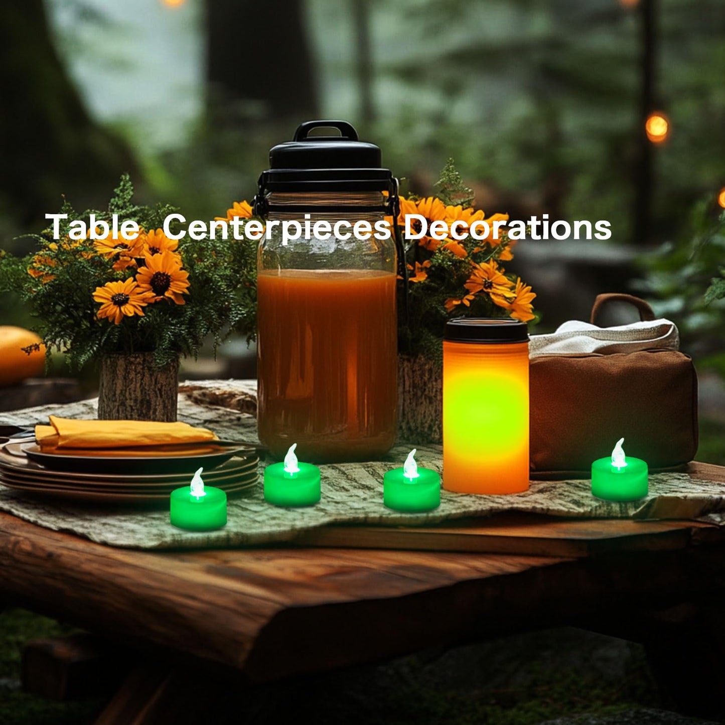 LANKER 24 Pack LED Tea Lights Candles, Flickering Green Flameless Tealights, Long Lasting Battery Operated Fake Candles, Decoration for Halloween and Christmas (Green - 24pcs)