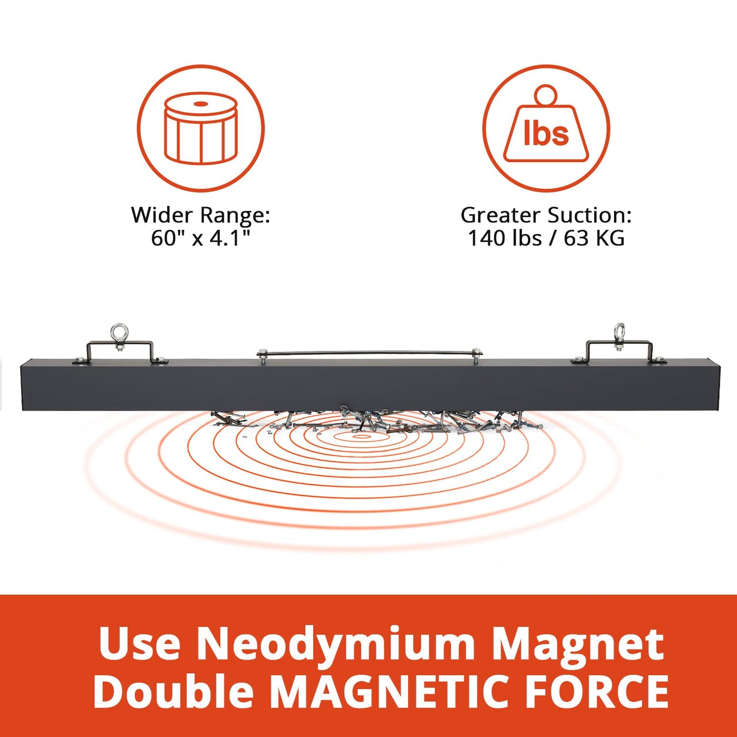 48" Heavy Duty Magnetic Sweeper – 120LB Capacity Industrial Magnet Bar for Nails, Bolts & Metal Debris – Quick Release Lever for Easy Cleanup – Works On Grass, Concrete & Gravel