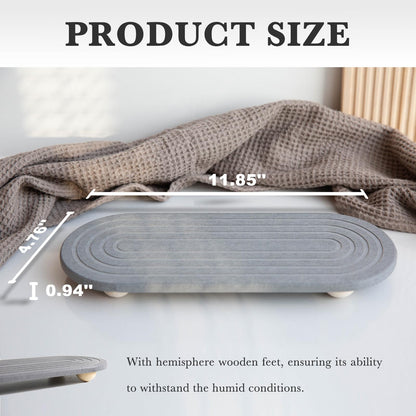 RIOMZY Instant Dry Sink Caddy Organizer – Water Absorbing Stone Tray for Kitchen Bathroom Countertop, Fast Drying Sink Caddy (with Wooden Feet and Natural Loofah, Gray)