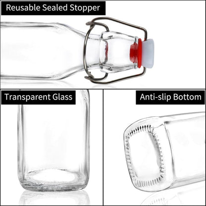 UrSpeedtekLive 12 Pack 4oz Swing Top Glass Bottles, 125ML Square Bottles with Airtight Stoppers for Kombucha, Kefir, Vanilla Extract, Beer(Bonus Gaskets, Labels and Funnel)