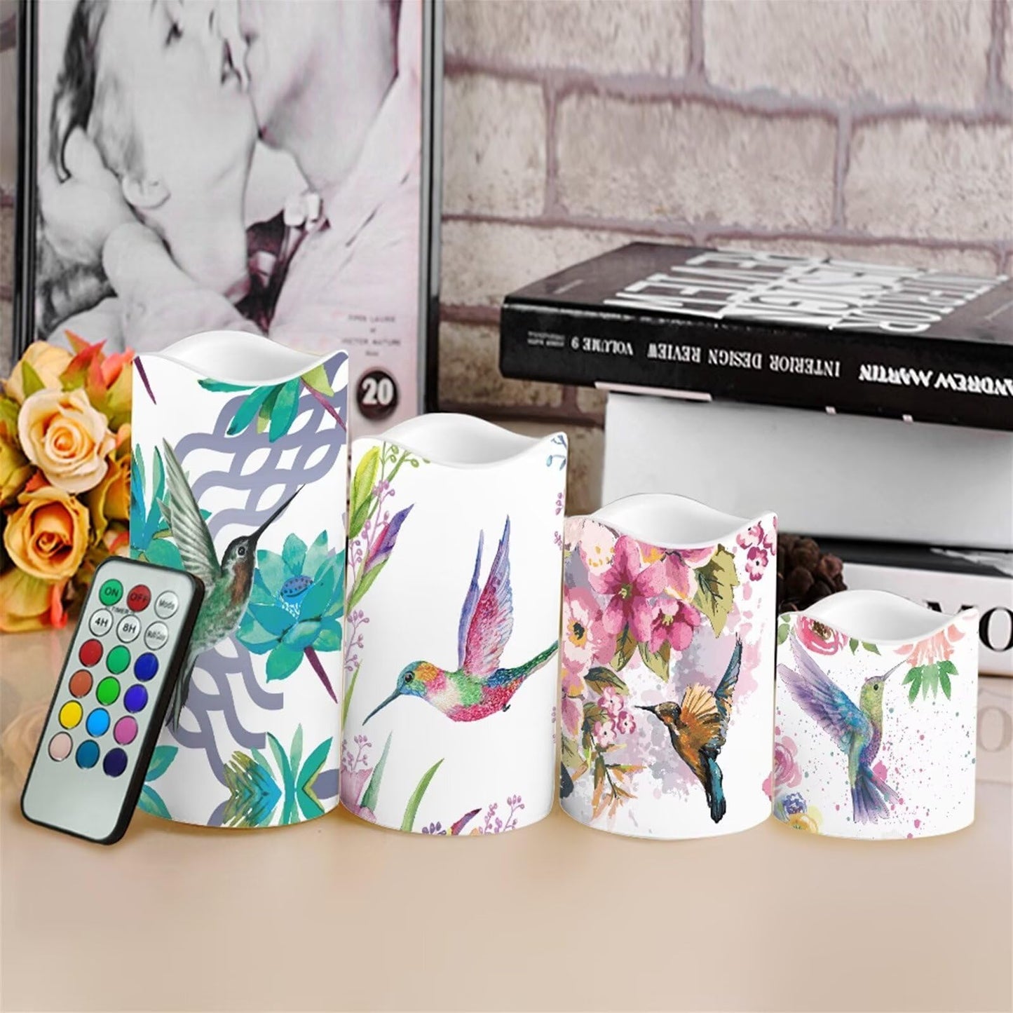 Ystardream Hummingbird Flower Flameless Candles Flicker Spring Summer Theme Decorative Decor for Wedding Date Proposal Easter Dinner Table Home Mother's Day Gift