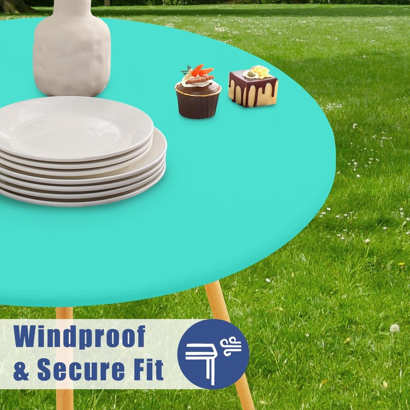 Moosfor Round Spandex Christmas Tablecloth, Elastic Fitted Waterproof Tablecloths for 57"-68" Tables, Stretch Washable Picnic Table Cover for Christmas Dinner, Box Snowflake