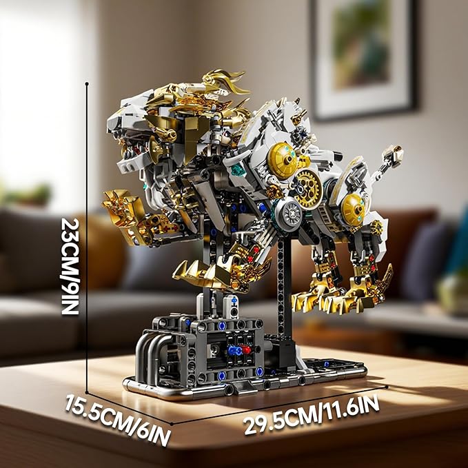 Mechanical Lion Building Block Toy Set Futuristic Mechanical Beast Model with Movable Parts &amp Gears Premium Mechanical Building Kit with Display Stand Ideal Gift for Boys &amp Adults