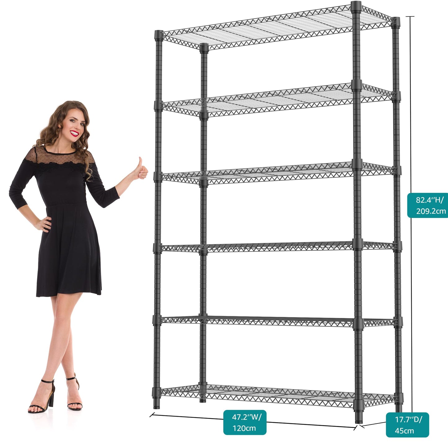 M MZG 2100LBS 47.2" W 6 Tiers Shelf Storage Shelves Metal Shelving Unit Heavy Duty Garage Shelving Adjustable Wire Shelves for Pantry,Kitchen,Garage,Basement,Black 17.7" D x 47.2" W x 82.4" H
