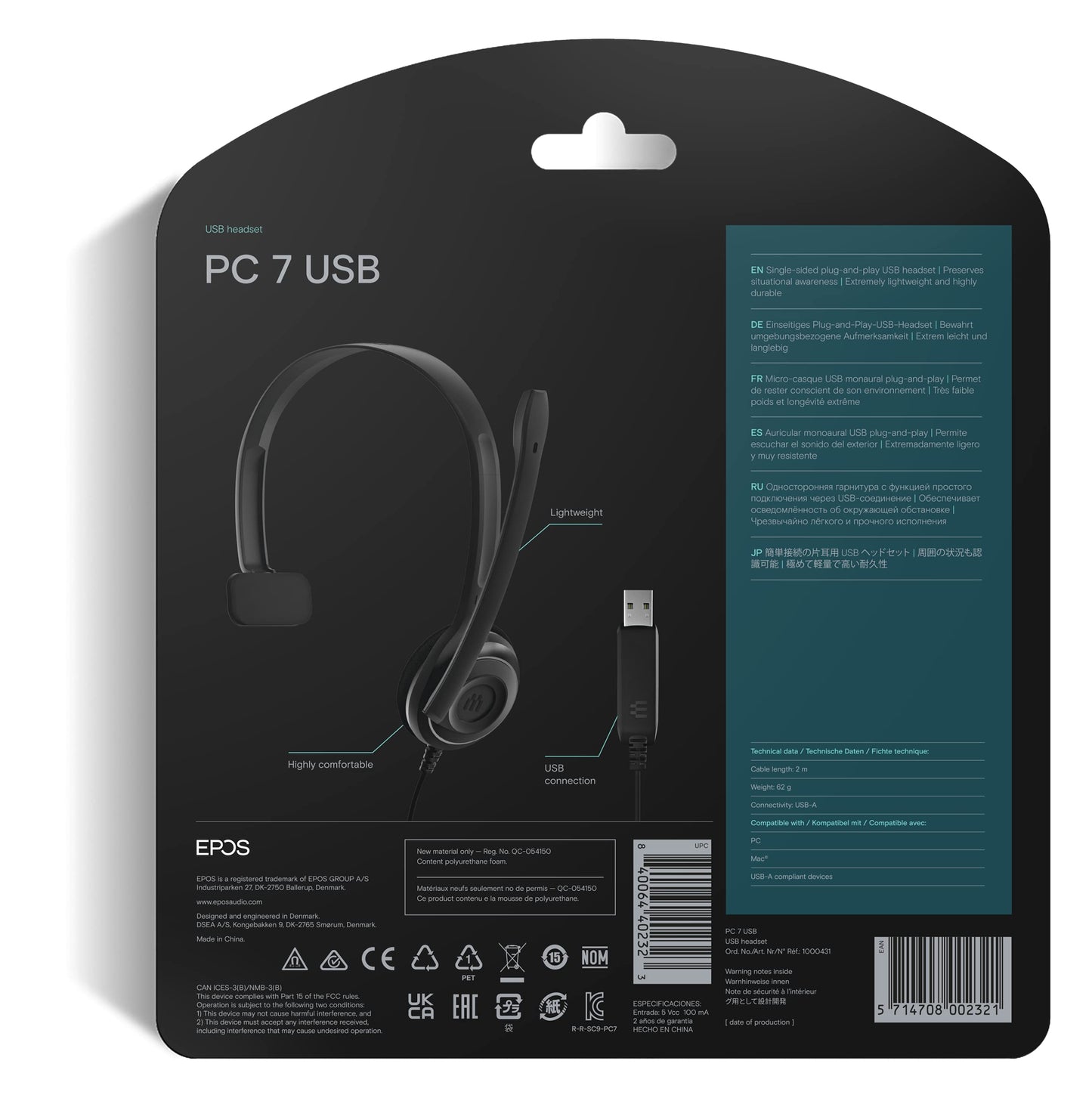 EPOS PC 7 USB Wired Headset – Lightweight Noise-Cancelling Boom Mic, Wideband Audio, Plug-and-Play USB-A, Crystal-Clear Calls for Skype, Zoom & Teams – Compatible with Windows, macOS, Chromeboo, Black