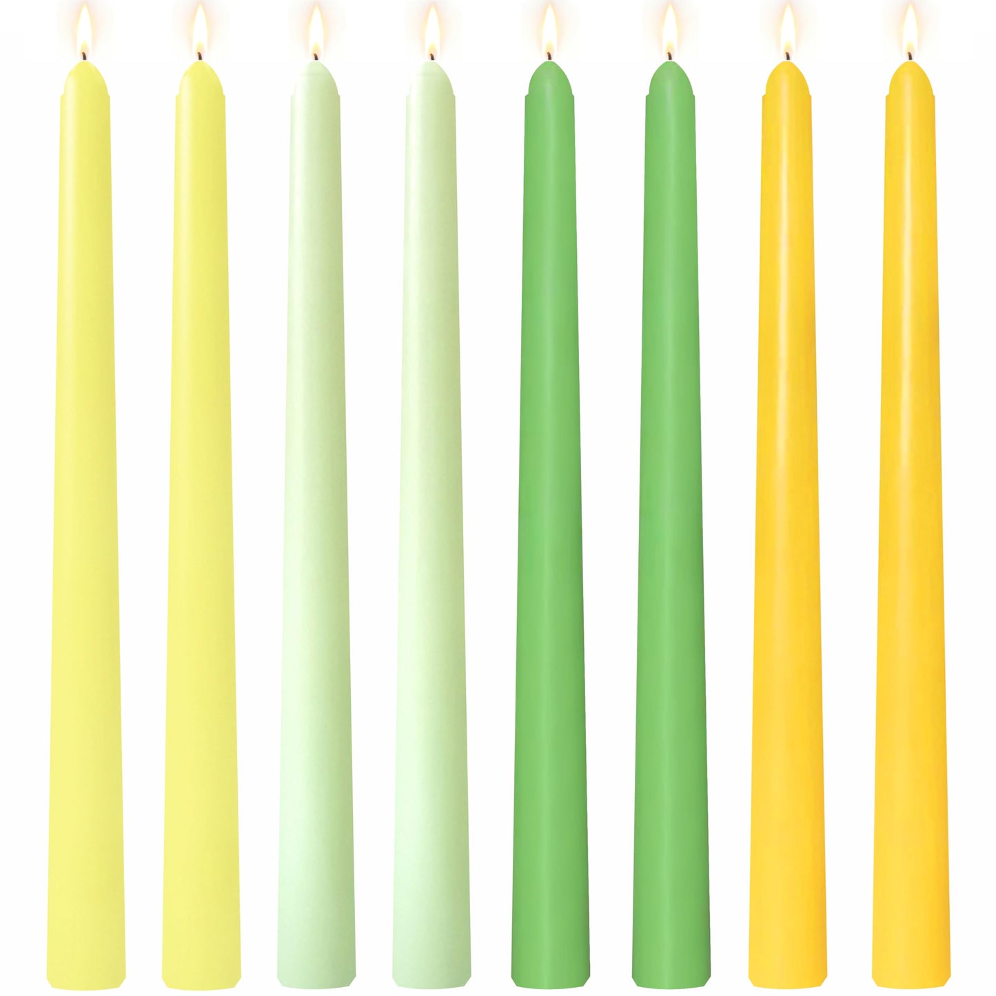 8 Pack 10 Inch Green & Yellow Smooth Taper Candle Set, 7/8 Inch Unscented Driples Candlesticks for Home Spring Decoration, 6-7 Hours Burn