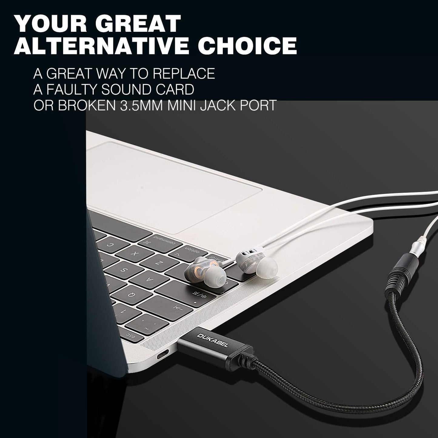 DUKABEL USB Headphone Adapter, External Sound Card with TRRS 4 Pole Jack, Mic-Supported USB to 3.5mm Audio Apdater for PC PS4 PS5 and More [9.8 inch]