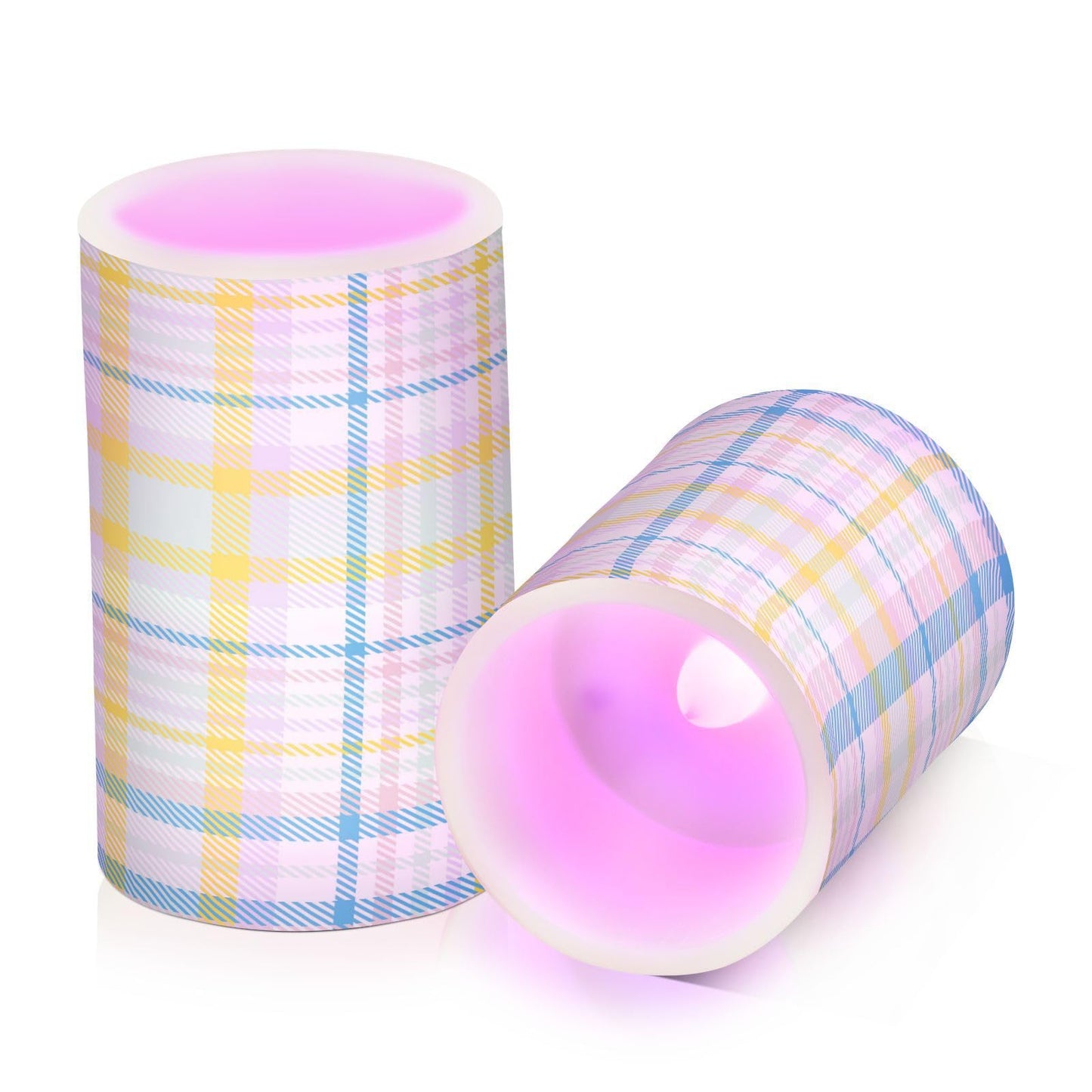 Eionryn Rainbow Buffalo Plaid Pastel Flameless Candles Farmhouse Spring Summer Check Battery Operated LED Candles with Remote Timer Electric Candles for Home Party Decor 2pcs