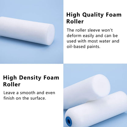 Mister Rui Foam Paint Roller, 4 inch Paint Roller 8 Pack, Small Paint Roller, High Density Foam Paint Roller Tray and Liner Set, Sponge Rollers for Painting and Staining