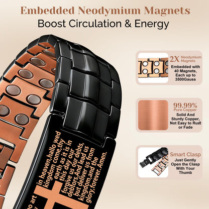 JEROOT Men's 99.99% Pure Copper Magnetic Bracelet, 3500 Gauss Magnets Adjustable with Sizing Tool
