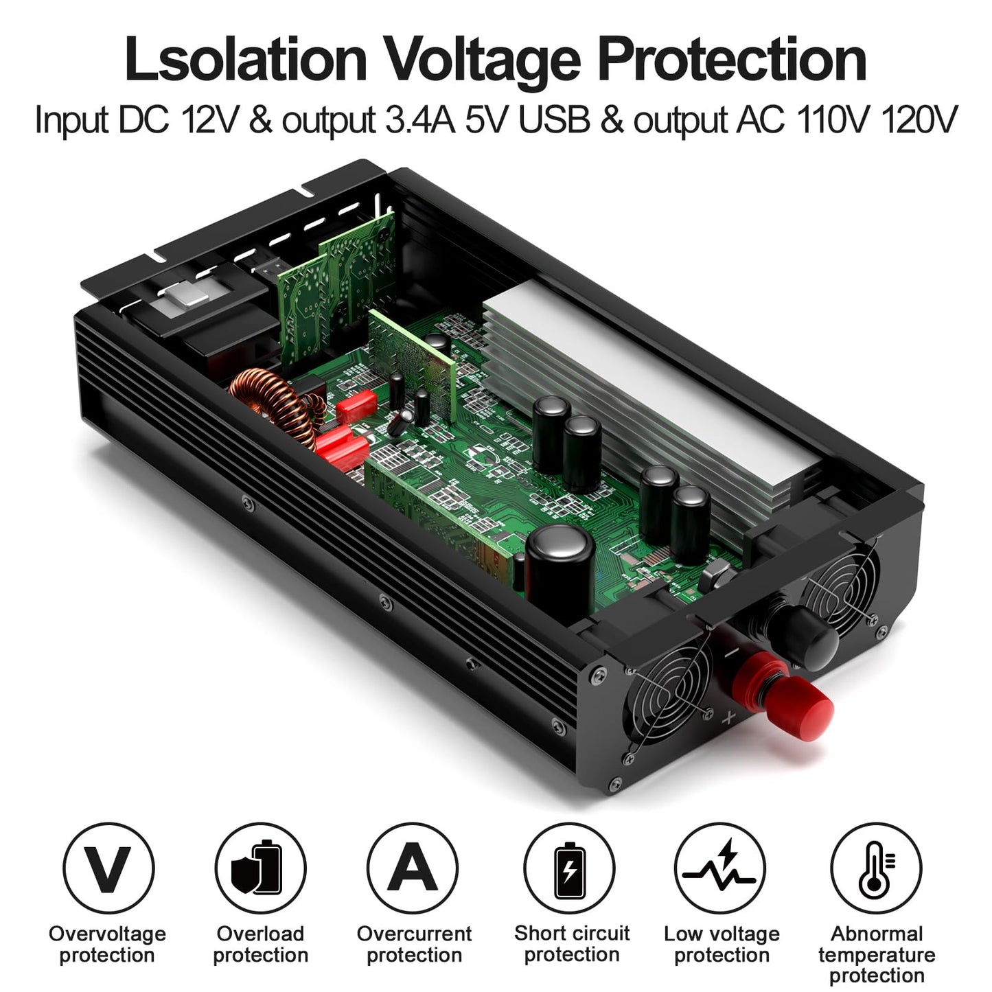 2300W Power Inverter,12V DC to AC 110V120V Peak Power 4600W with 2AC Outlets and 2.4USB Port,LCD Display Car Inverter for Power Converter Outdoor Activities,Emergency,Vehicles Truck RV Solar System