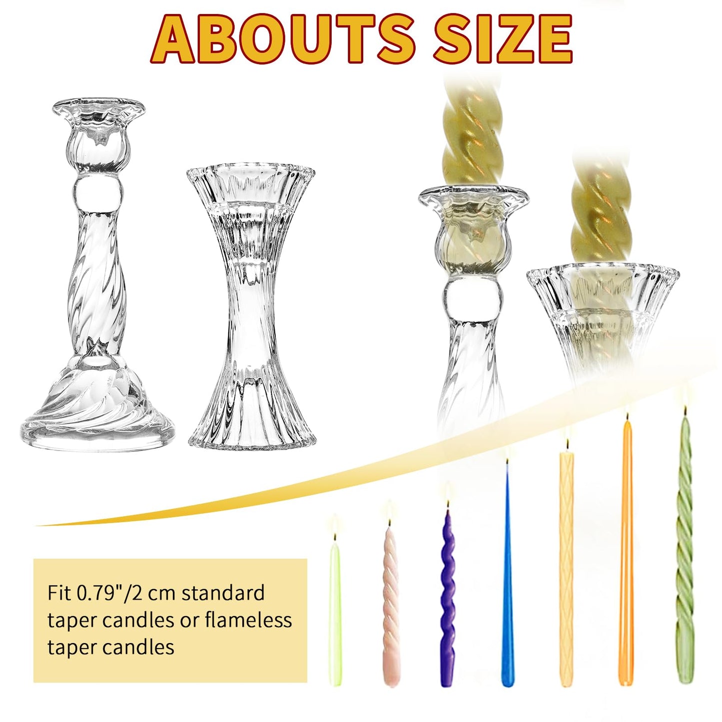 Glass Candlestick Holders - Set of 8 Clear Taper Candlestick Glasses,Crystal Candle,for All Formal Events,Candlelight Dinner,Wedding, Dinning, Party,Home Decoration
