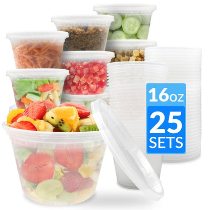 Reli. Deli Containers with Lids (25 Sets) 16 oz Plastic Containers with Lids | To Go, Meal Prep, Food Storage | BPA Free Plastic & Disposable | Microwave, Dishwasher, Freezer Safe