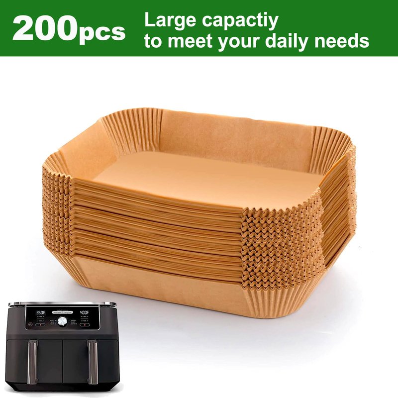 Rectangle Air Fryer Liners for 6 Quart Dual Basket, Ninja double Dual Liners Disposable, 200Pcs Rectangular Parchment Paper Liner for COSORI 9Qt Double Air Fryer with 2 Baskets
