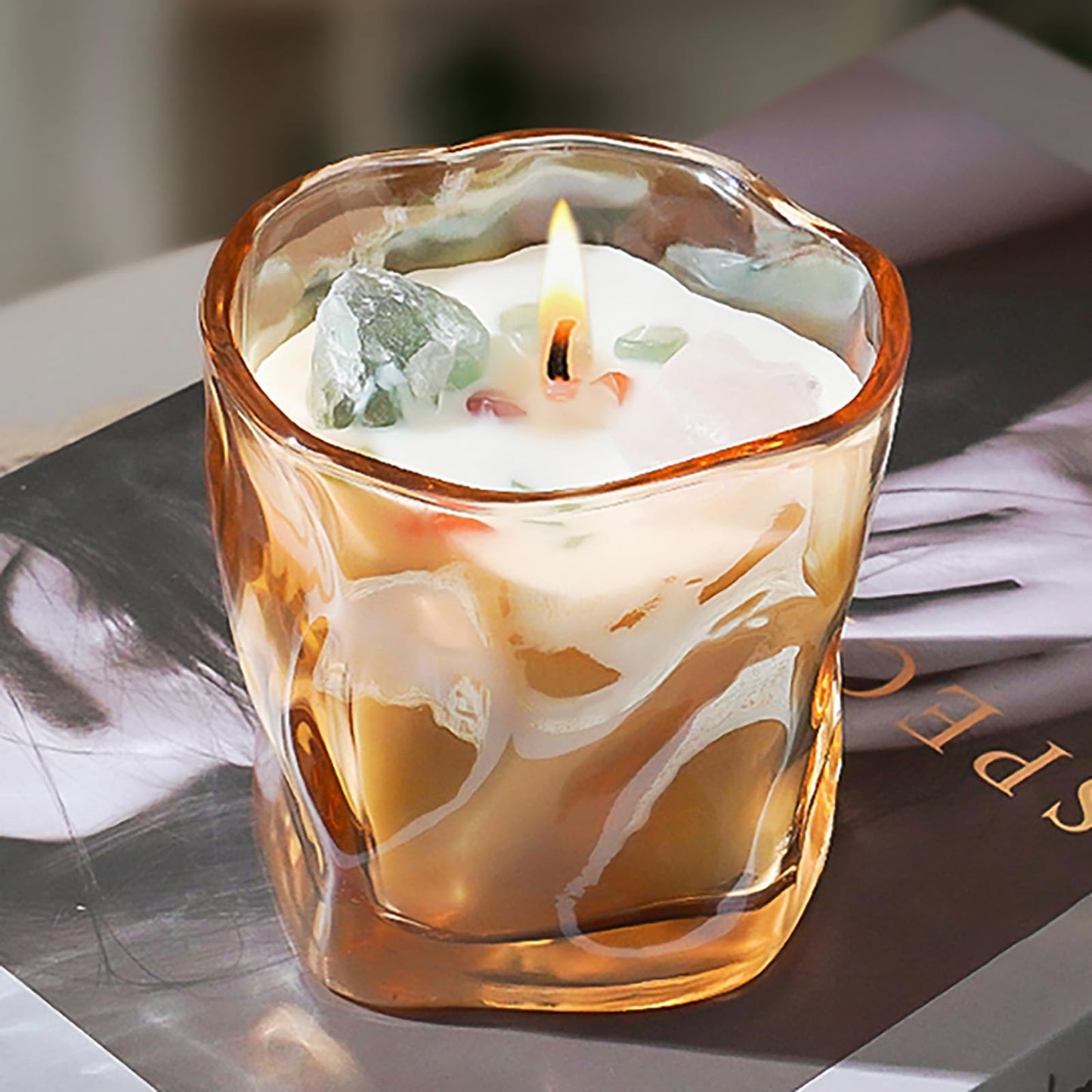 CaxyKyx Scented Soy Candles with Crystals Inside Aromatherapy Candle for Women Positivity Energy Gift Mothers Days Birthday Orange Floral Scent