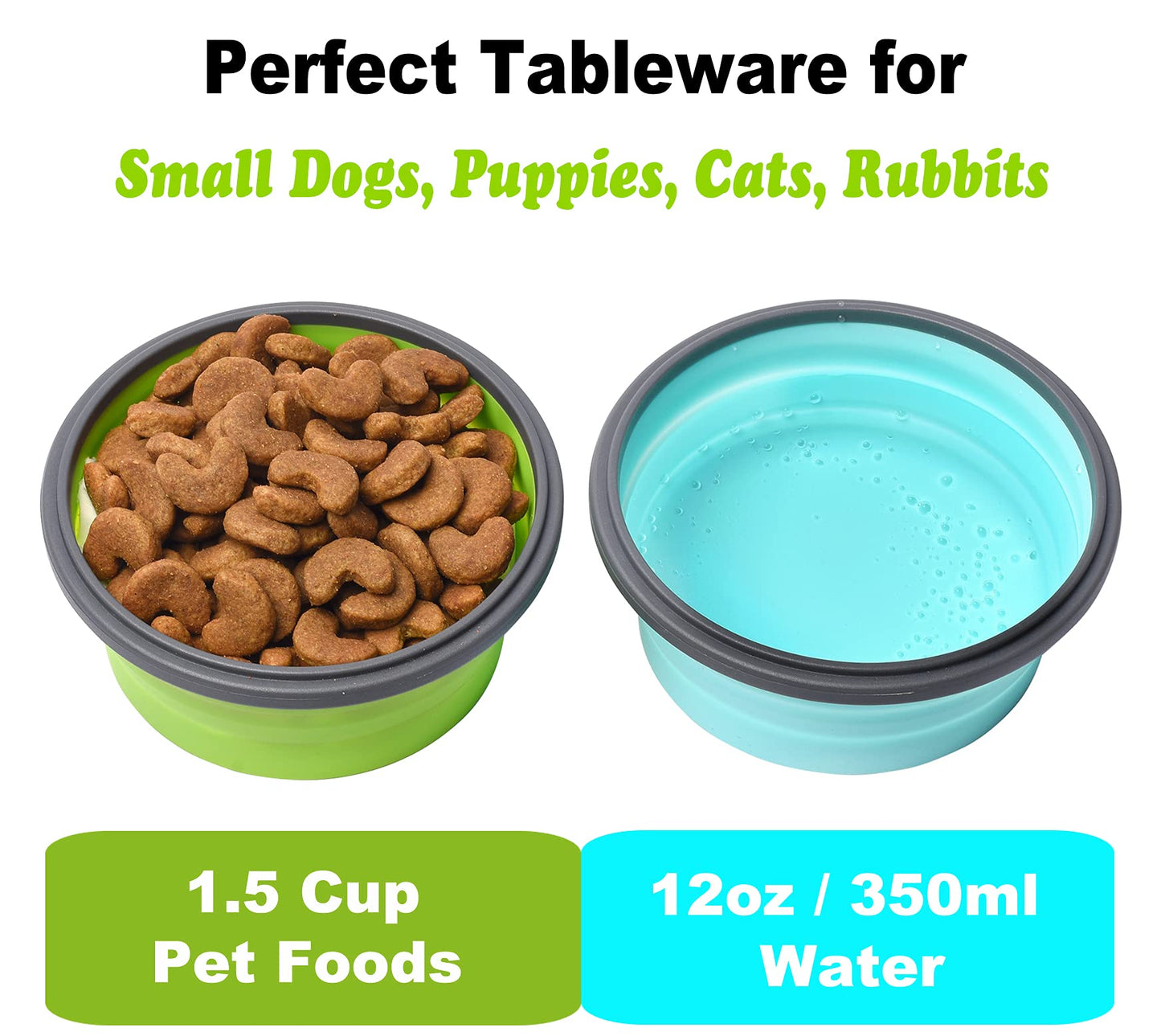 Large Collapsible 40 OZ Travel Dog Bowls, 2 Pack with Lids, Foldable Silicone Food & Water Bowl for Large Dogs, Lightweight & Leak Proof, Perfect for Outdoor Travel, Camping & Hiking