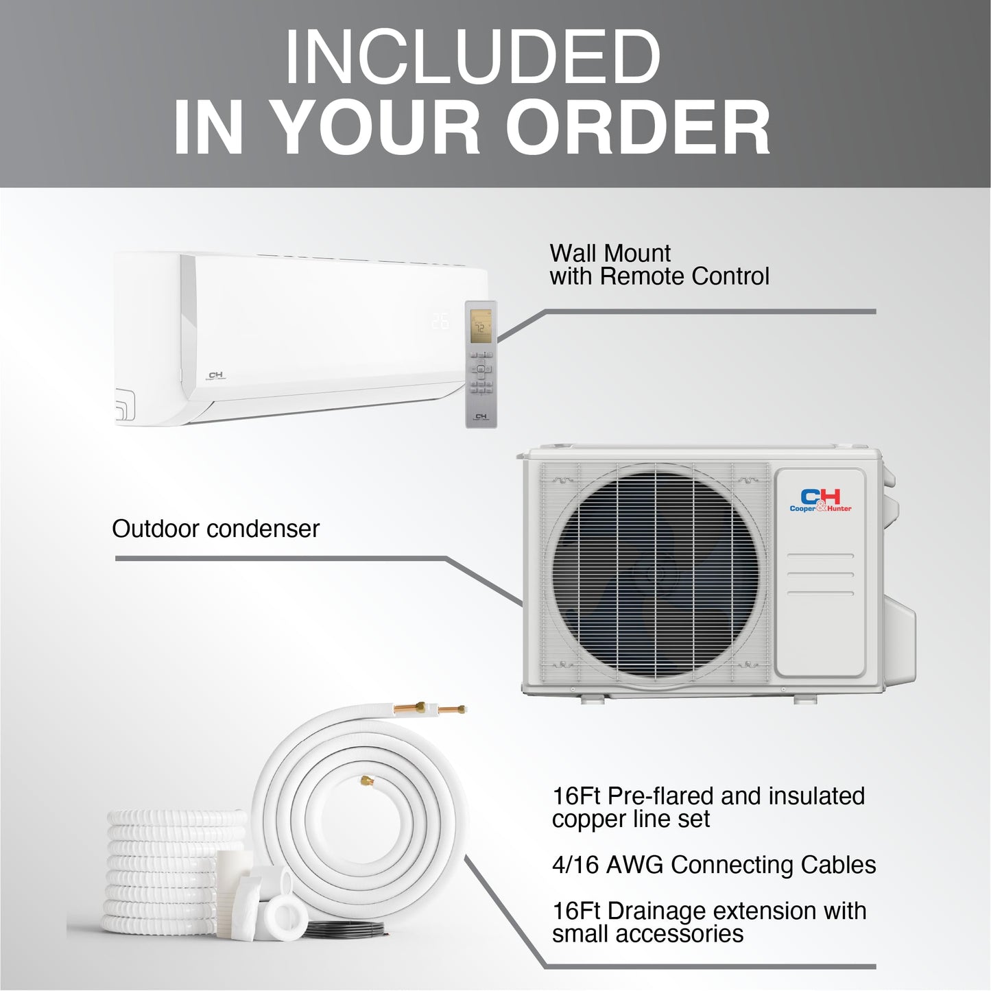 Cooper & Hunter Olivia Series 12,000 BTU 115V Mini Split AC/Heating System, Ductless Wall Mount - 23.2 SEER2 Inverter - Smart Kit & 16FT Installation Kit Included - Pre-Charged