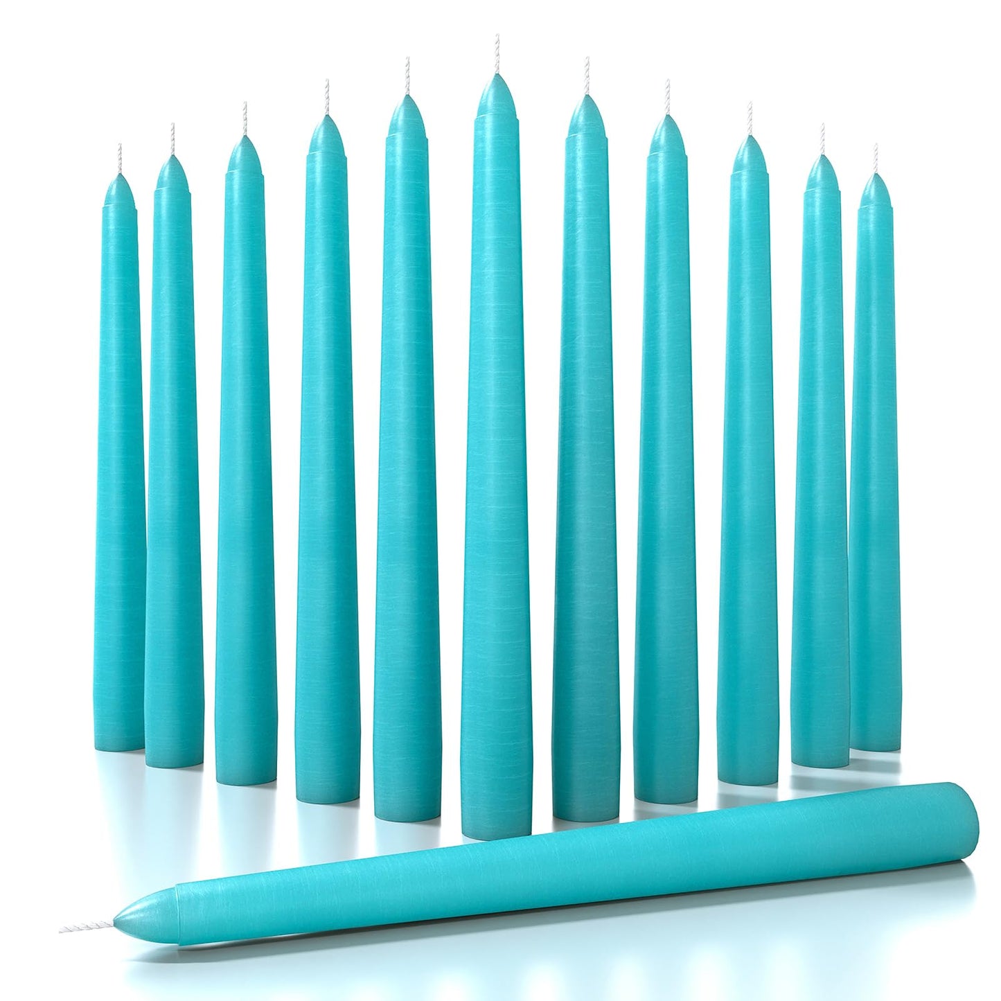 CANDWAX 8 inch Teal Taper Candles Set of 12 - Unscented Smokeless Dripless Tall Candlesticks - Perfect for Holidays, Ordinary Dinners and Special Occasions - Turquoise Taper Candles