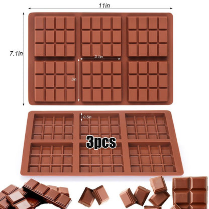 Palksky Chocolate Bar Mold Deep, 3Pcs Square Thick Chocolate Bar Mold Silicone, Stuffed Candy Bar Mold