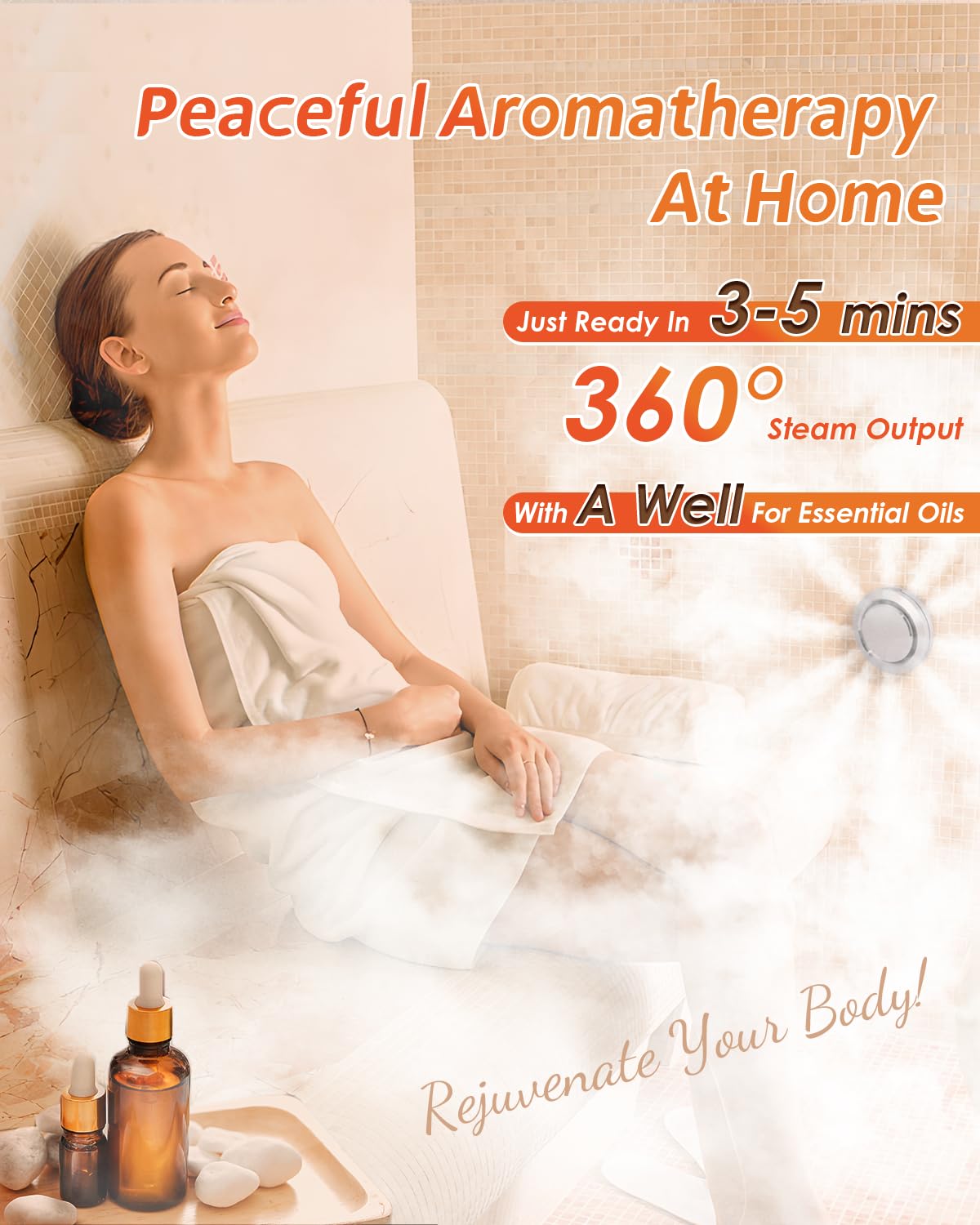 Hapyvergo Steam Shower Generator Kit 6KW for Bath Sauna SPA, Aromatherapy Steam Head, Self-draining System, LED Controller, 212CBFT/6m³Space
