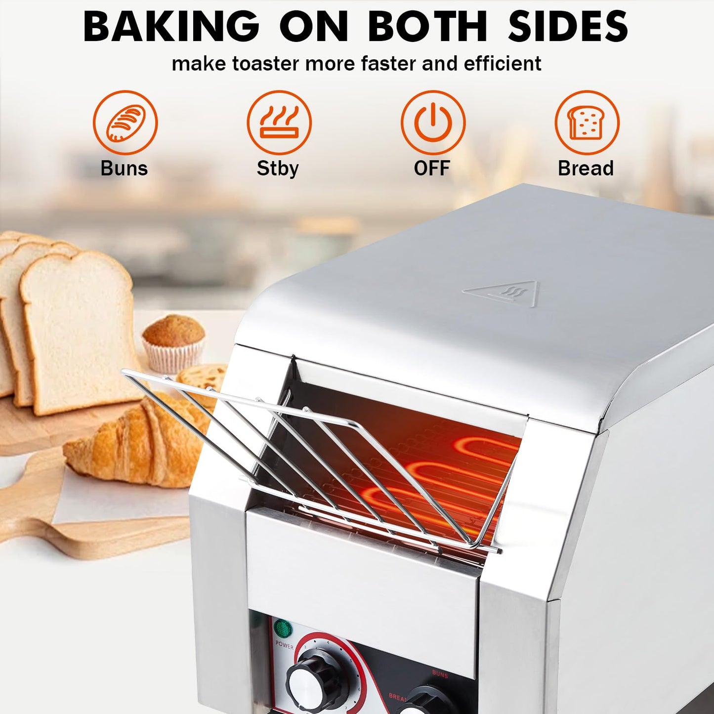 GAOMON Commercial Toaster Conveyor 150 Slices/H, Heavy Duty Industrial Conveyor Toaster, Stainless Steel Electric Oven with Dual Heating Tube 7-speed Adjustments for Bagel Croissant Restaurant Bakery