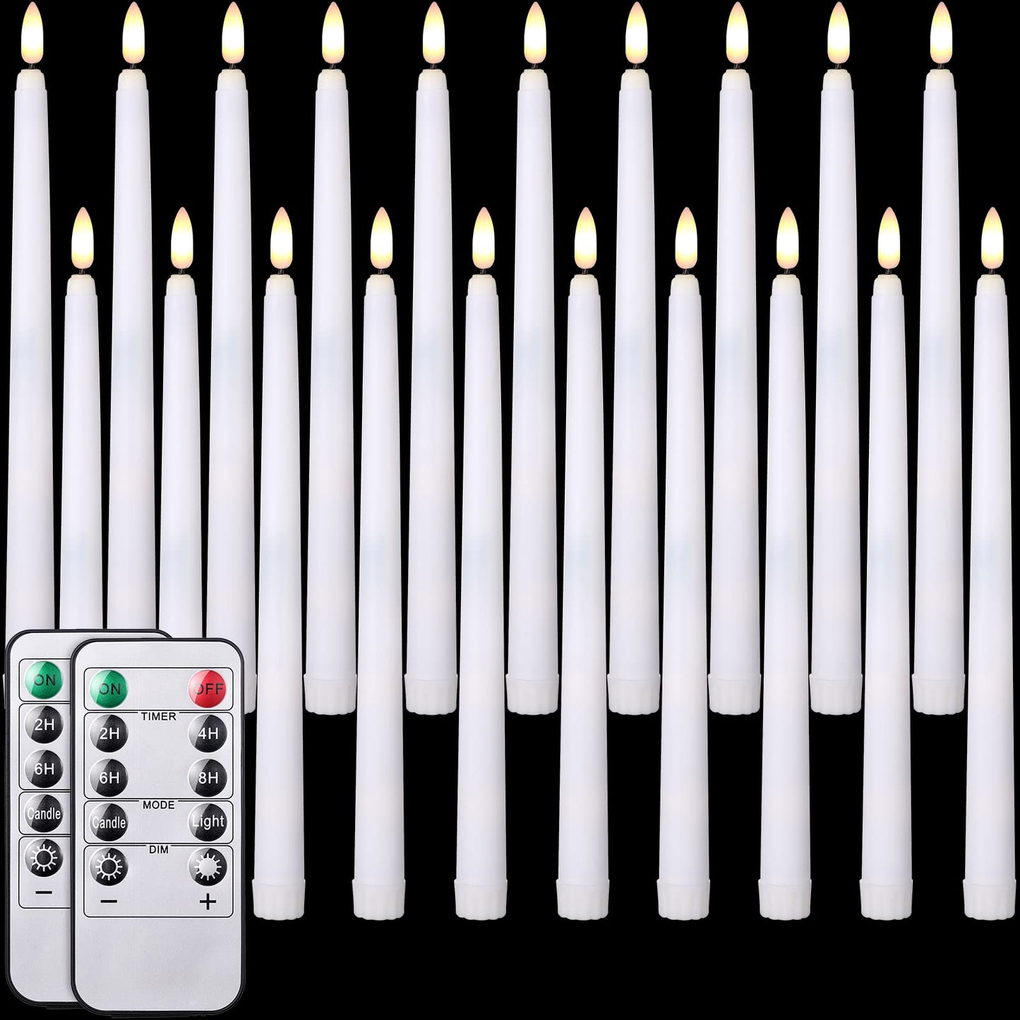Tuanse 20 Pcs Flickering Flameless Taper Candles Bulk LED Battery Operated Realistic Flame Effect with Remote & Timer Safe No Fire Wax Drip Candles for Wedding Church Home Decor (10.83",White)