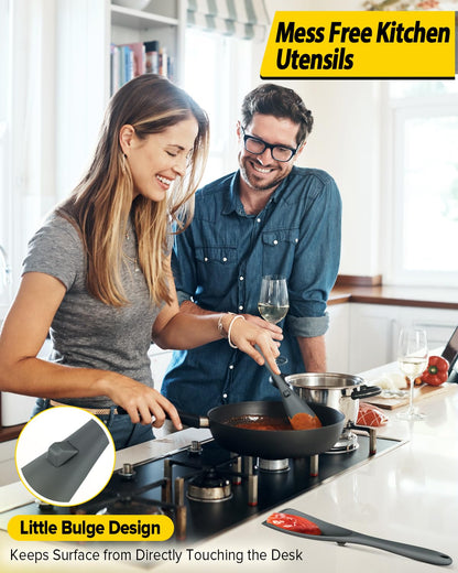 Pack of 2 Cooking Spoons for Non Stick Cookware, Multifunction Spatula Spoon BPA-Free, One-Piece Design, Suitable for Scooping, Scraping, Serving and Mixing(GRAY-BLUE)