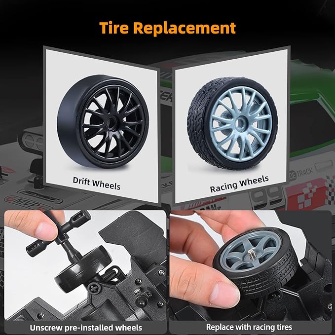 RC Drift Car Drifting RC Car for Adults 1/16 2.4GHz 4WD Remote Control Cars with Smoke LED Lights Rechargeable Battery and Drifting Tires Toy Cars for Boys Kids
