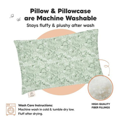 DinoDood Toddler Pillow - Soft & Breathable Organic Cotton Travel Pillowcase | 13x18 for Kids 2-5 Years