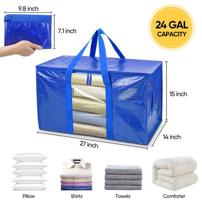BALEINE 8-Pack Oversized Moving Bags with Reinforced Handles, Heavy-Duty Storage Tote Moving Supplies for Packaging, Camping (Blue w/Window, 8-Pack)