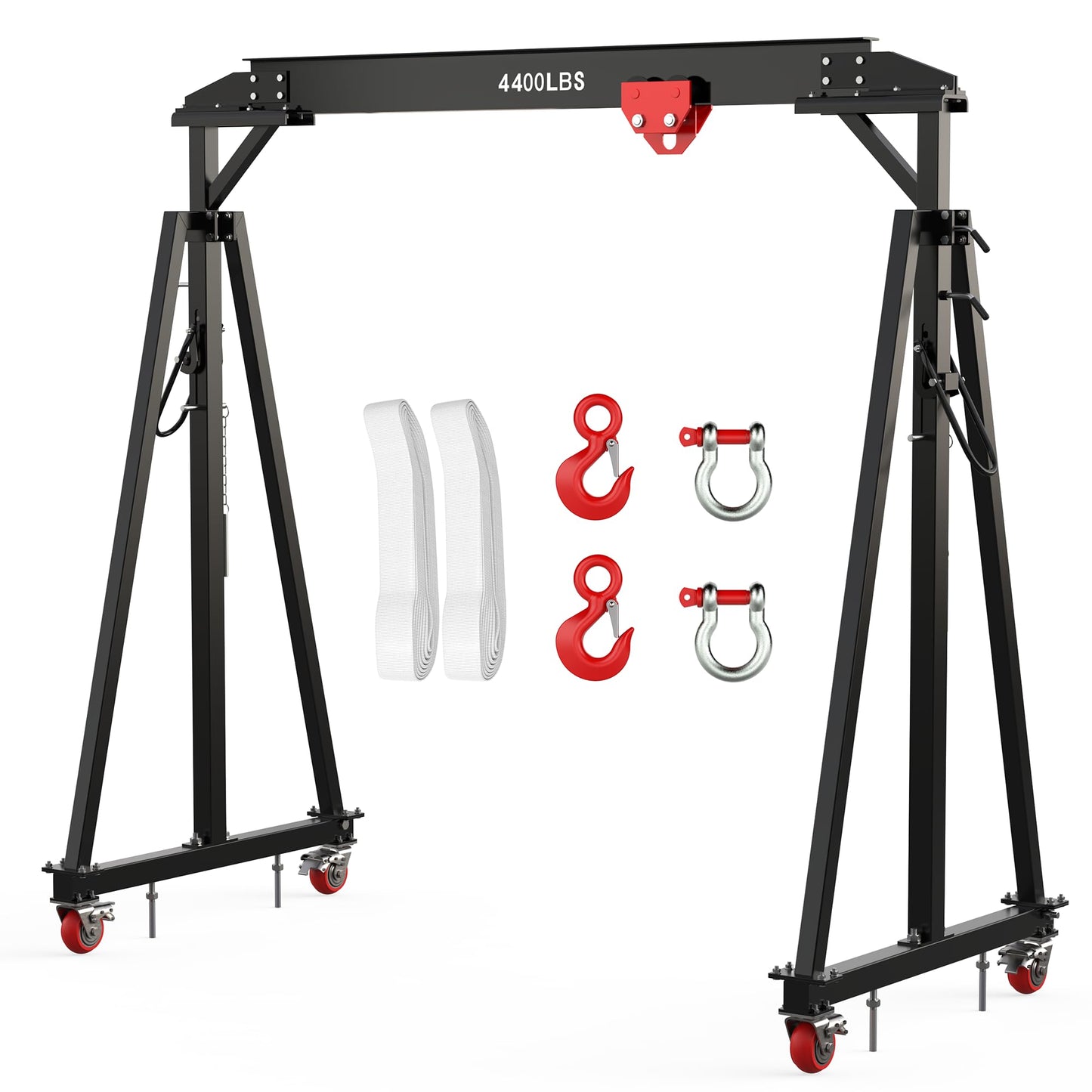 2 Ton Gantry Crane with Manual Trolley, Hook and Sling strap, 4400 LBS Steel I-Beam Hoist with 12 Adjustable Height Positions (97"–141"), Heavy Duty Shop Crane for Garage, Warehouse, Auto Repair & Con